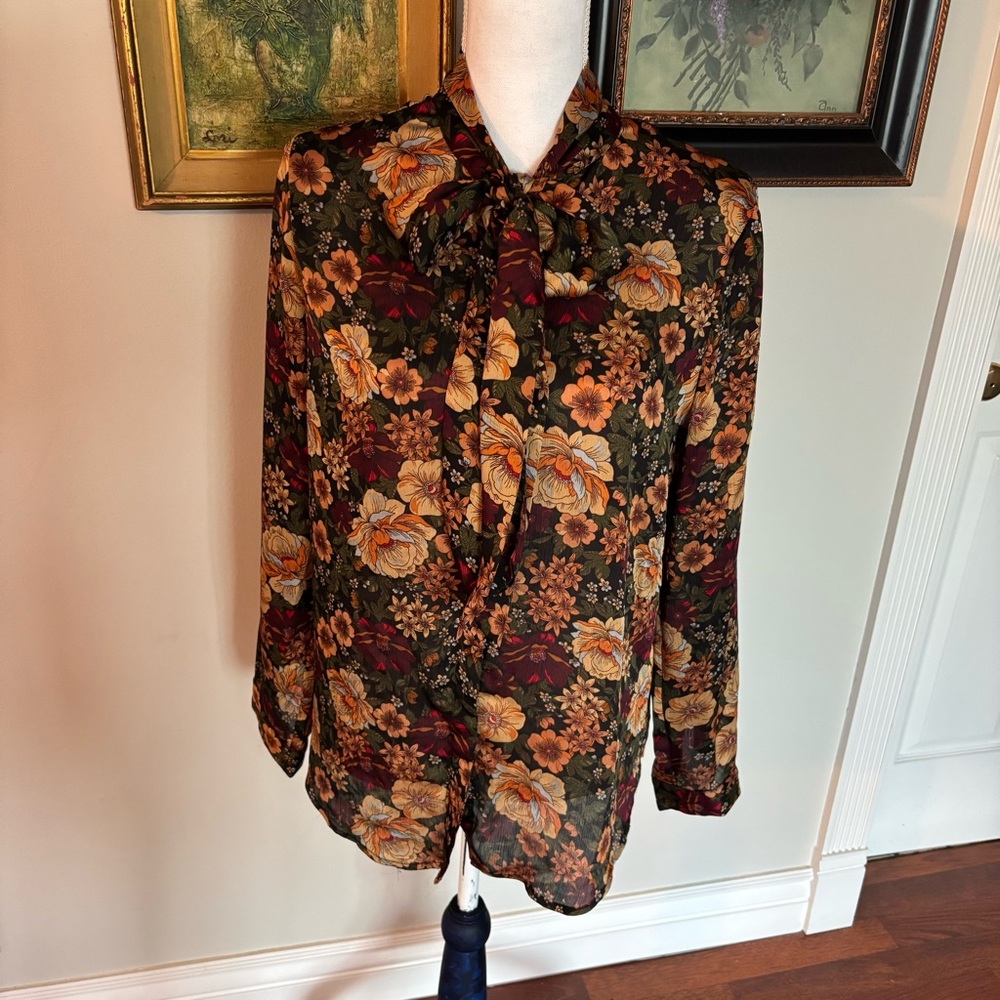 Catherine Malandrino Black Floral Blouse Medium